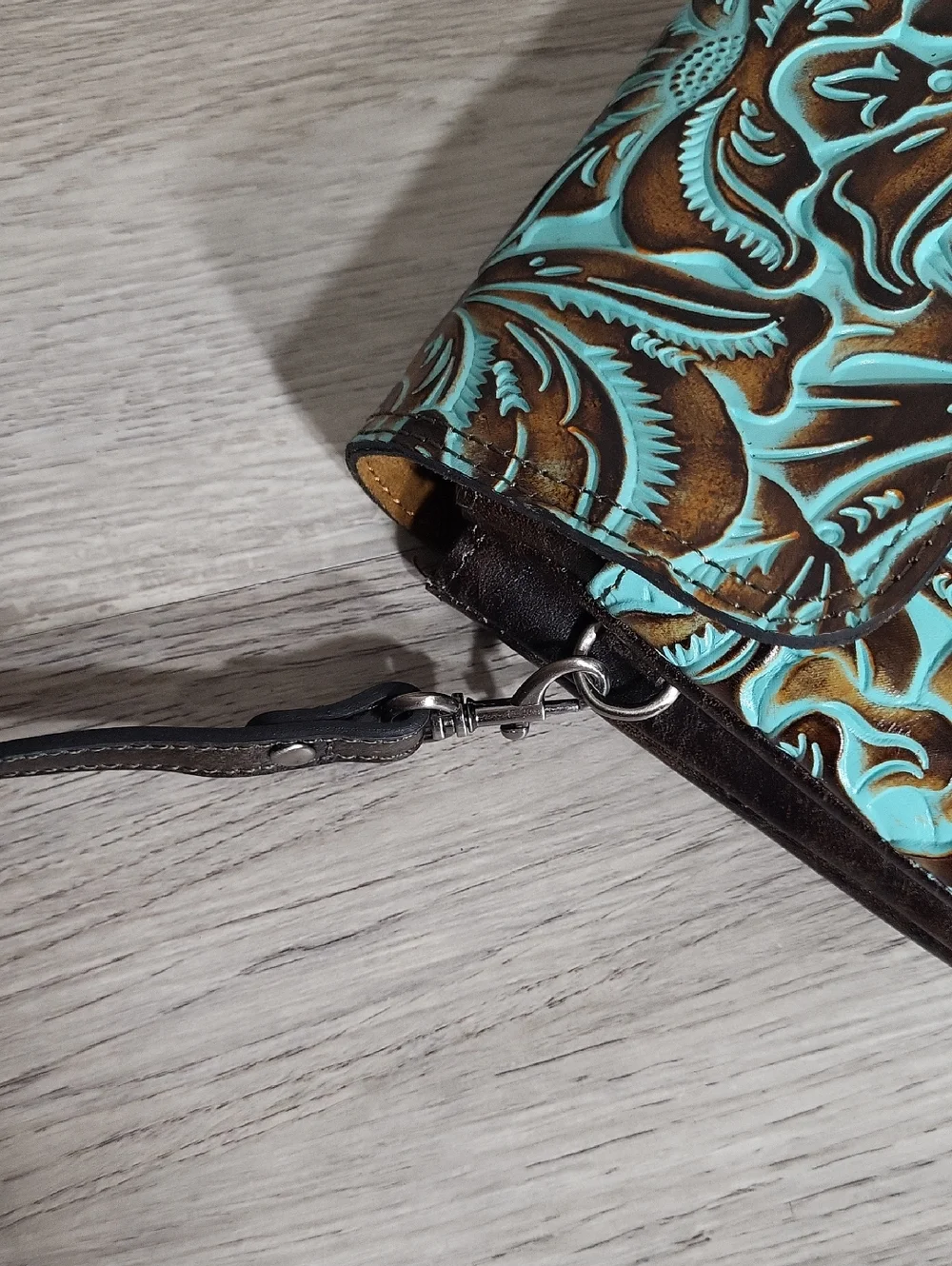 Patricia Nash Balluri‎ Leather Crossbody Bag Purse Turquoise Tooled Floral Suede